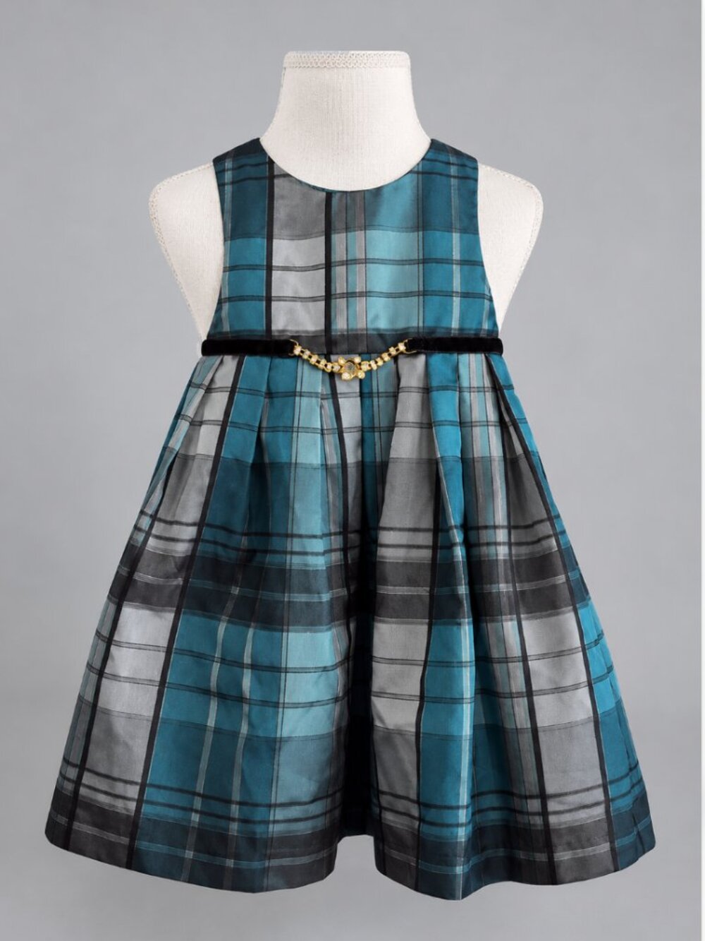 Pippa & Julie Girls Teal Plaid Holiday Party Dress 12 Months